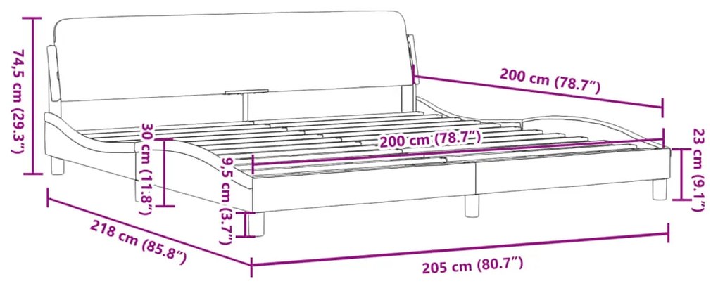 Estrutura cama com cabeceira 200x200 cm tecido cinzento-escuro