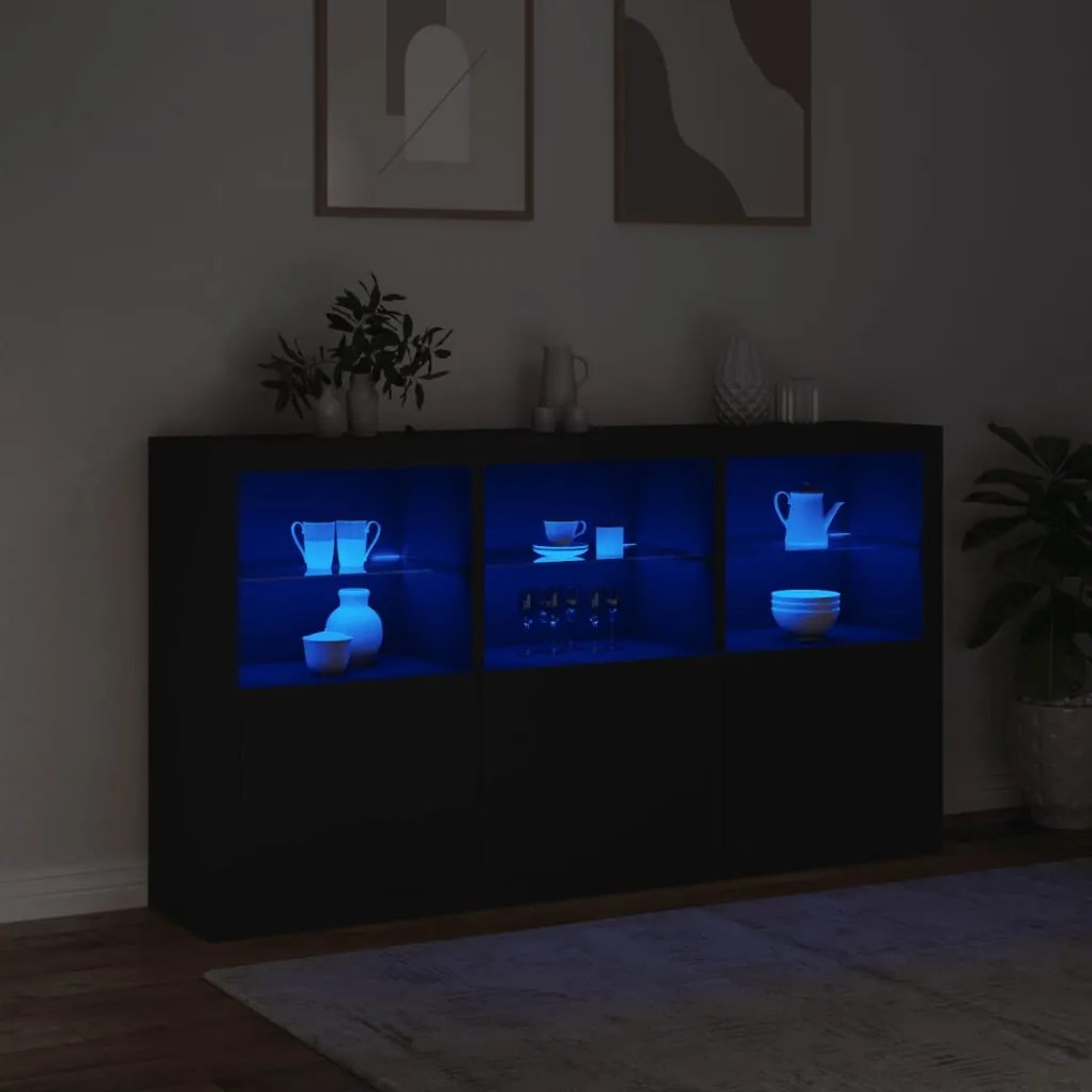 Aparador com luzes LED 181,5x37x100 cm preto