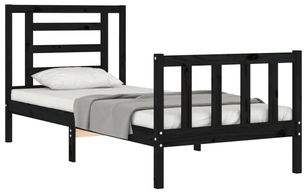 Estrutura de cama com cabeceira 90x200 cm madeira maciça preto