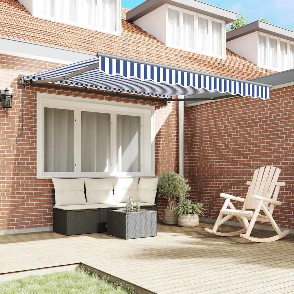 Toldo Retrátil Azul e Branco 300x250 cm Poliéster e Alumínio