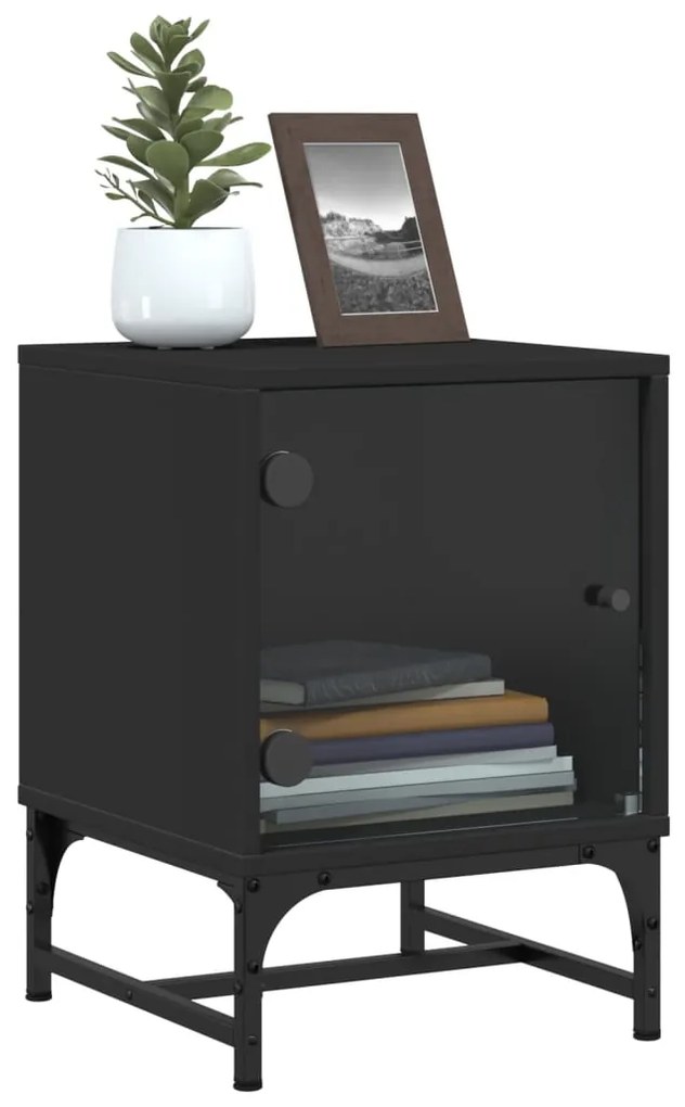 Mesa de cabeceira c/ porta de vidro 35x37x50 cm preto