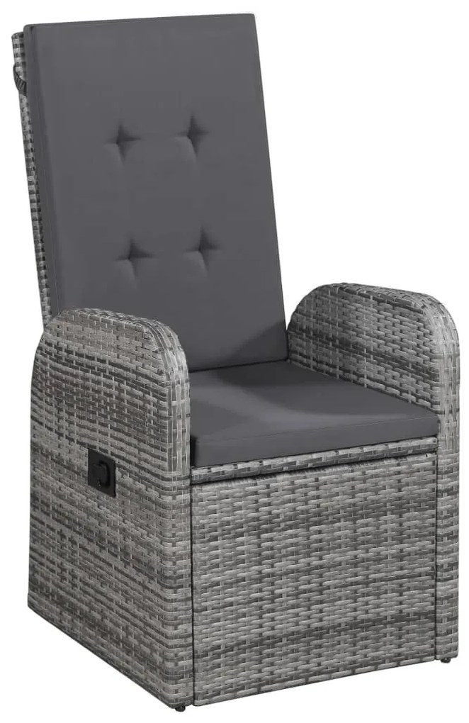 3 pcs conjunto de jantar para jardim com almofadões cinzento