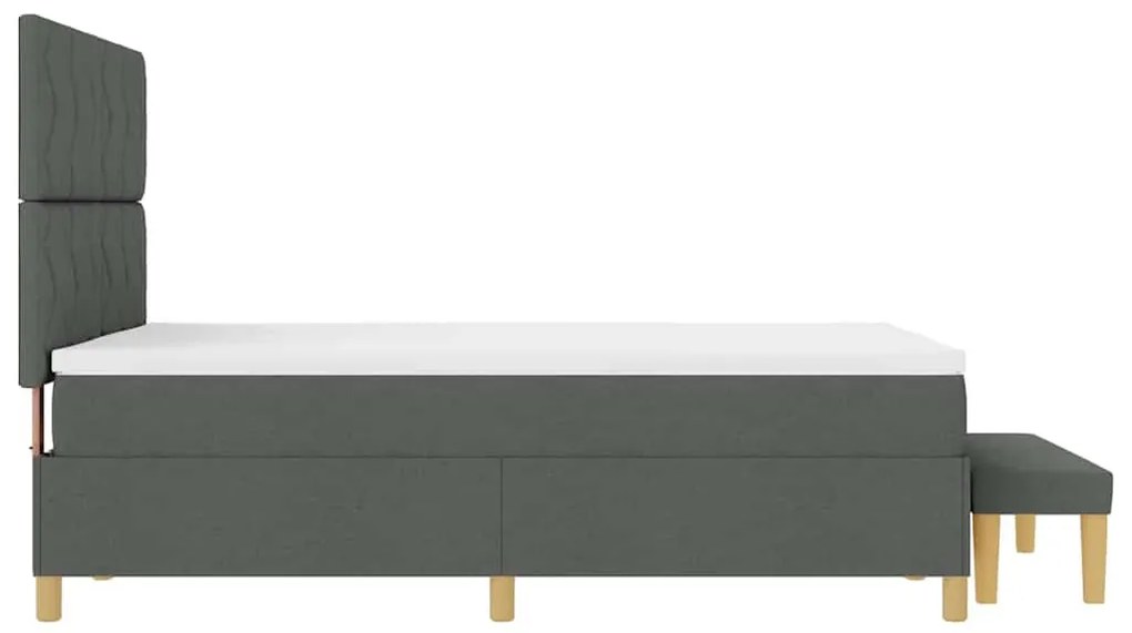 Cama Box Spring com Colchão e Banco Cinza Escuro 140x200 cm Tecido