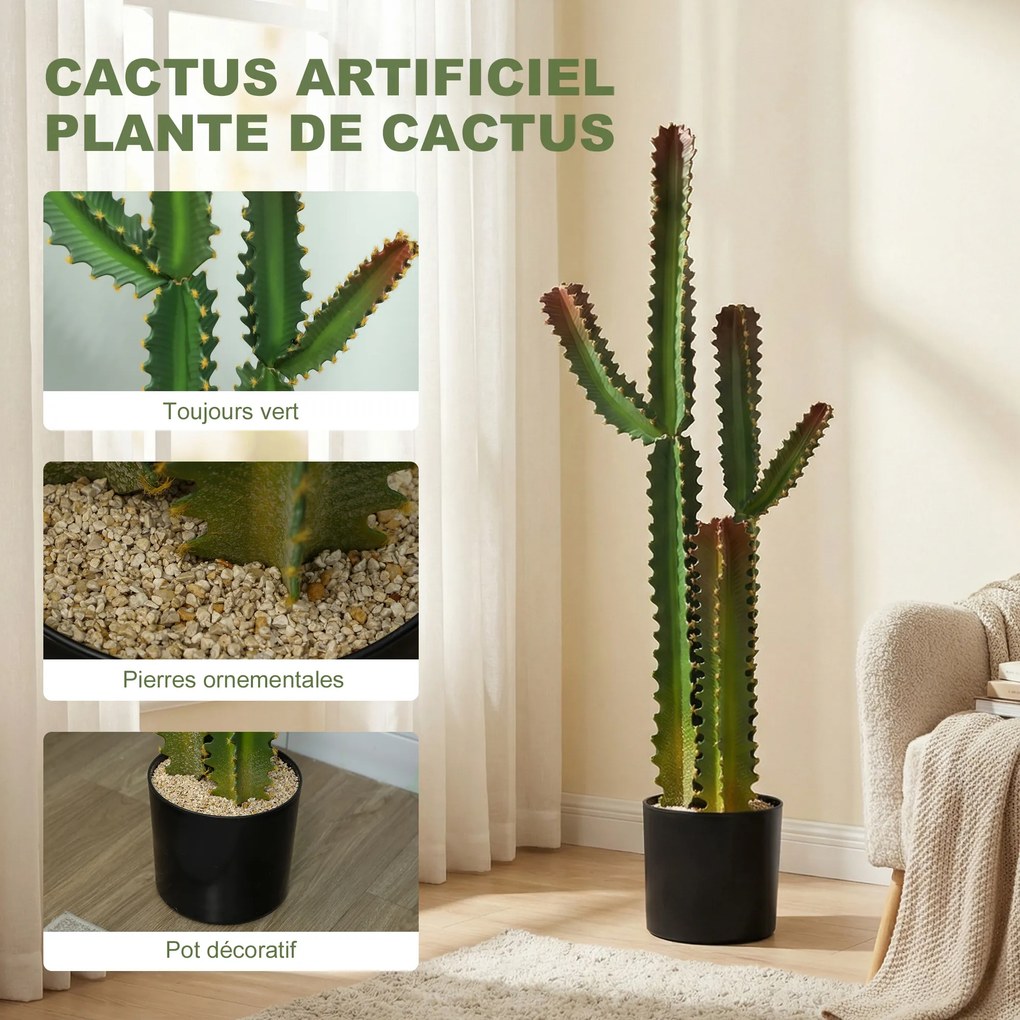 Planta artificial de interior com 111 cm, cacto artificial em vaso, para casa, escritório, sala de estar, quarto, verde