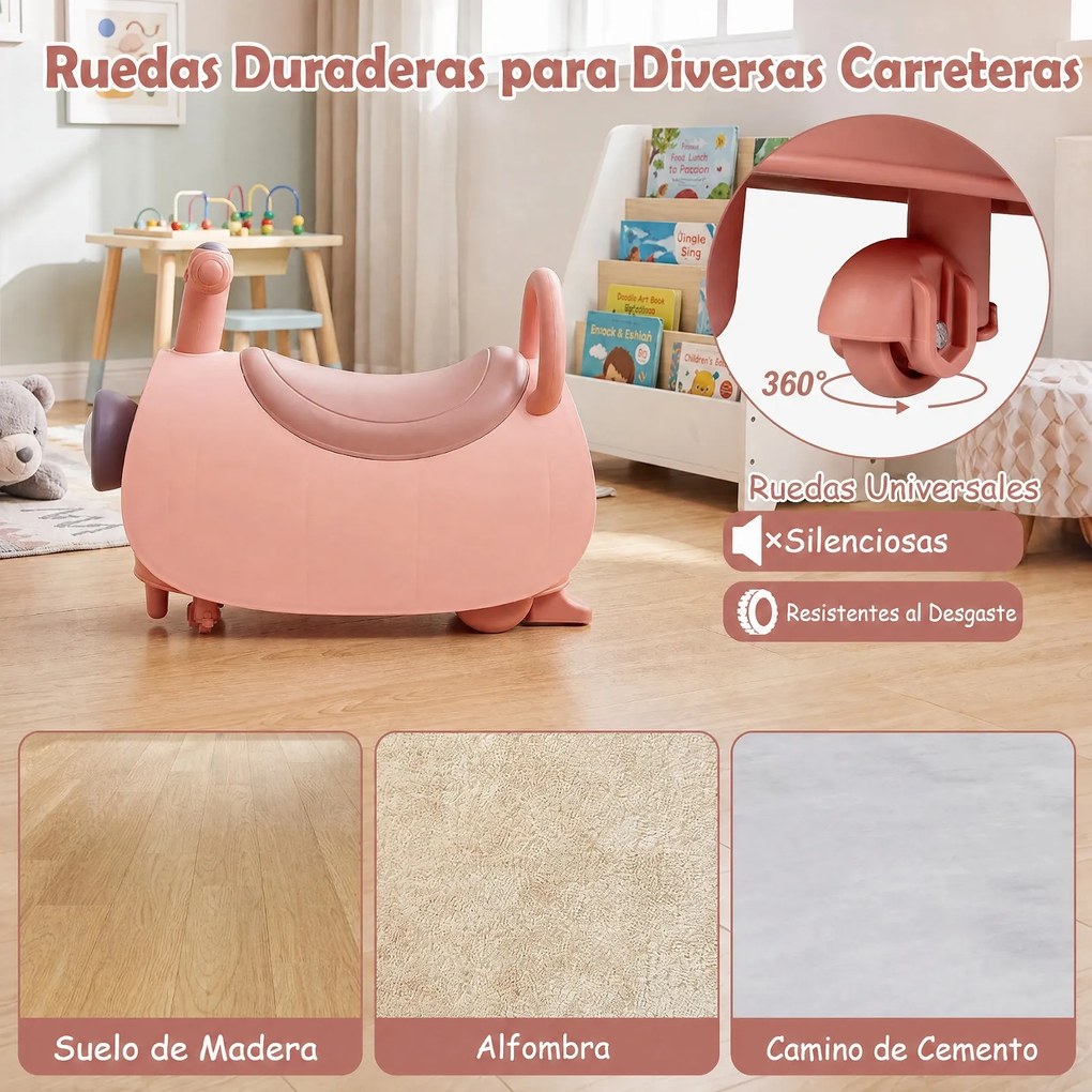 Veículo Deslizante Infantil, 47 x 21 x 34,5 cm, Efeitos Sonoros e Luminosos, Cor-de-rosa