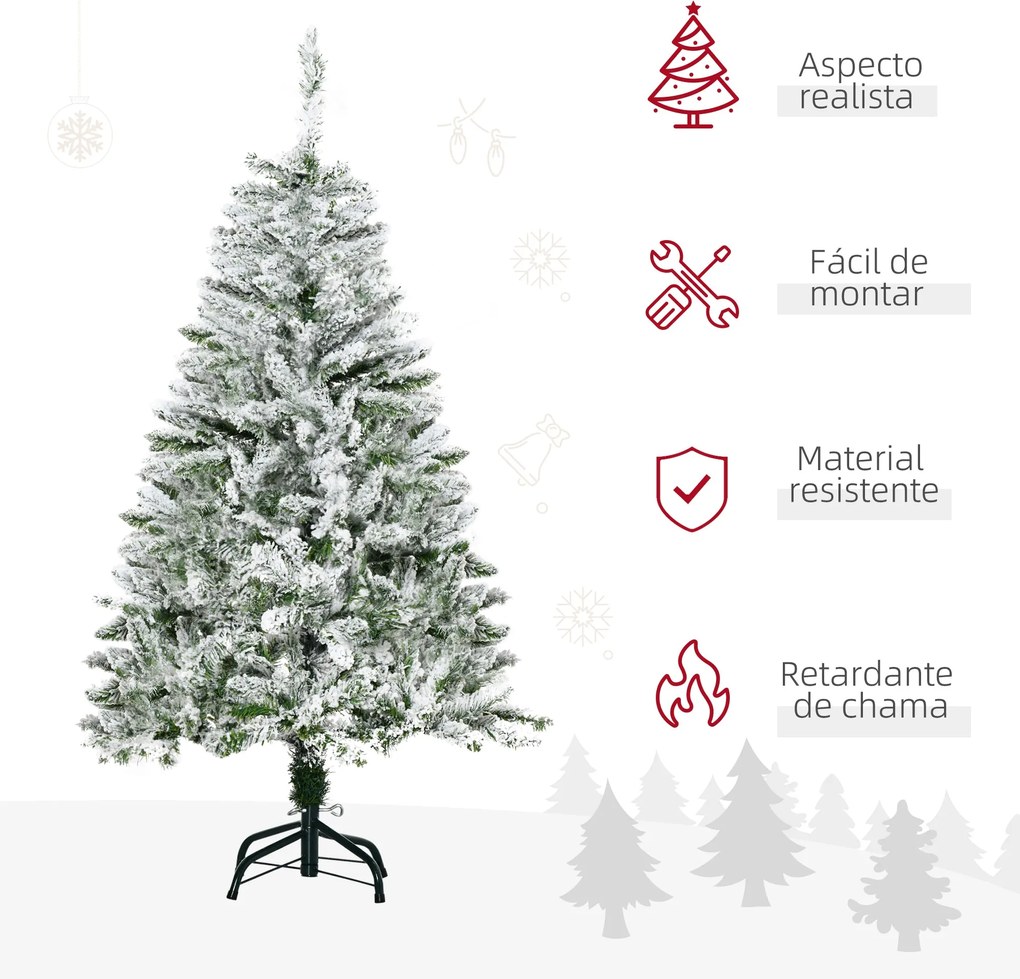 Árvore de Natal Artificial 120cm com Neve Ignífugo com 200 Ramos Folha