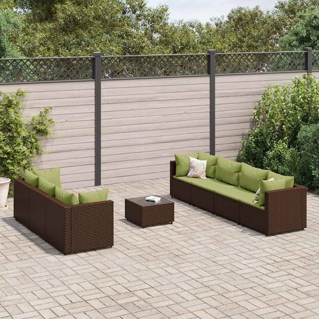 vidaXL 8 pcs conjunto lounge jardim c/ almofadões vime PE castanho