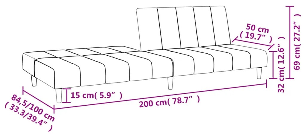 Sofá-cama de 2 lugares tecido cinzento-claro