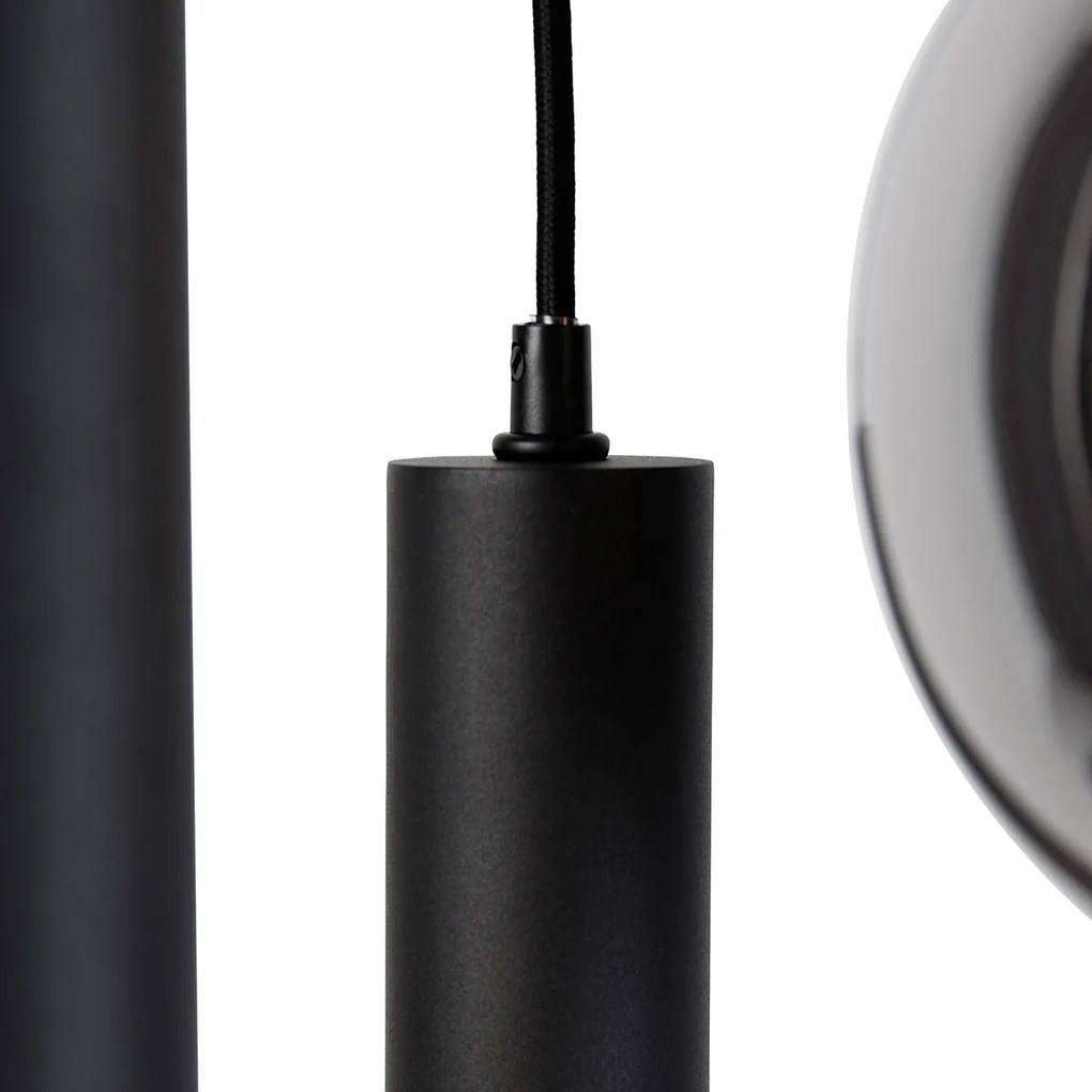 Candeeiro suspenso moderno preto com vidro fumado 3 luzes - Clayton