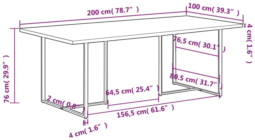 Mesa de jantar 200 cm madeira recuperada maciça