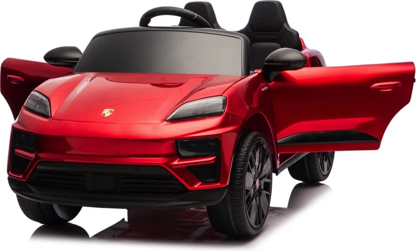 Carro elétrico para crianças até 5 anos Porsche Macan Turbo 12V, com bateria de lítio, Pneus de borracha, Controle remoto Vermelho