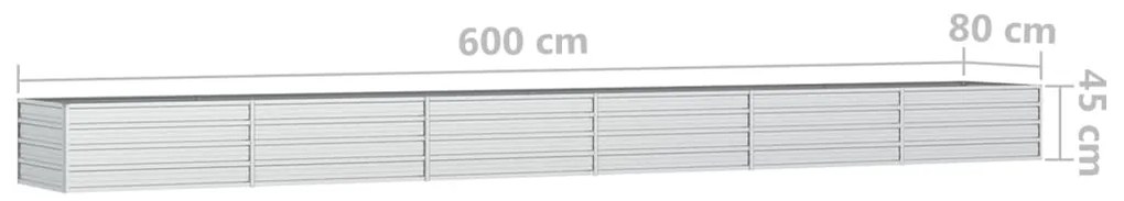 Canteiro elevado de jardim 600x80x45cm aço galvanizado prateado