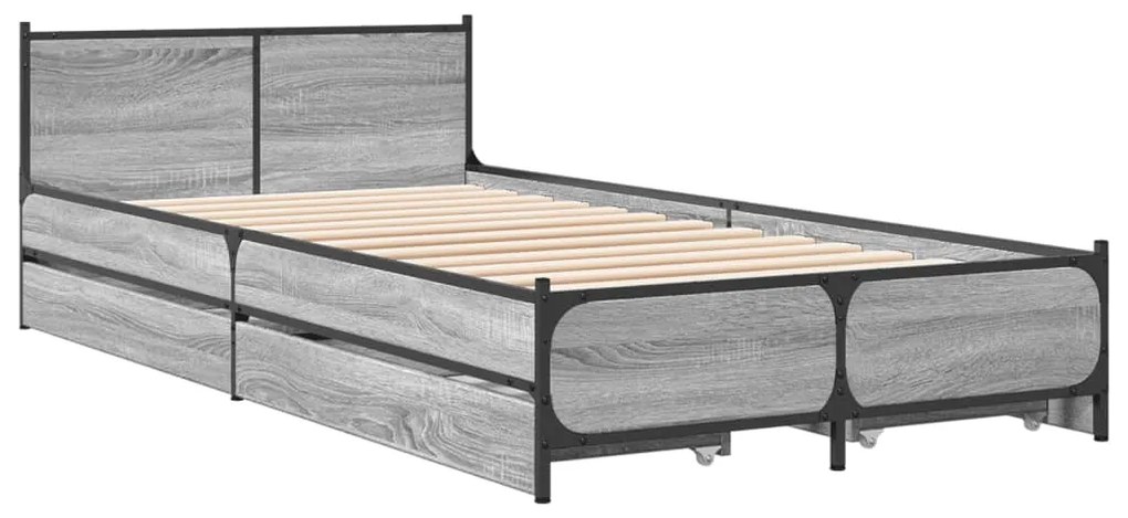 Estrutura de cama c/ gavetas derivados madeira cinza sonoma