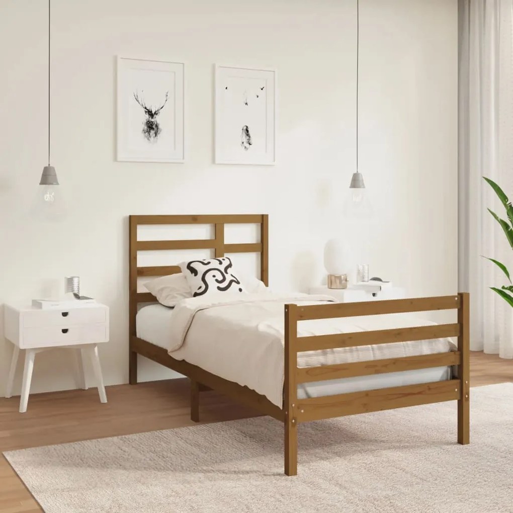 3105828 vidaXL Estrutura cama de solteiro 90x190cm madeira maciça castanho mel