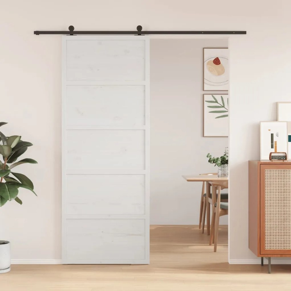 vidaXL Porta de celeiro 80x208 cm madeira de pinho maciça branco