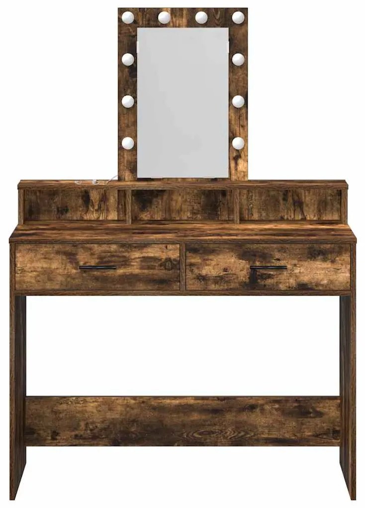 Mesa de Maquiagem vidaXL com Luzes LED Carvalho Fumado 100x41x140 cm