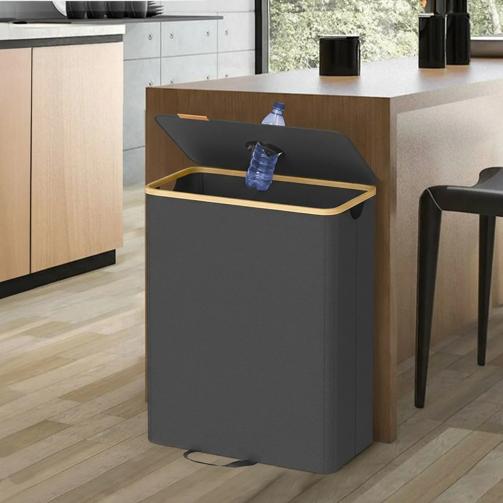 Caixote lixo para garrafas de 140 L, recipiente de reciclagem com tampa e saco interior 52,5 x 38,5 x 70,5 cm cinza-bege