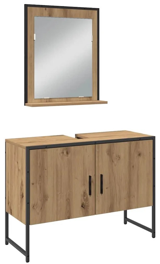 Conjunto de Móveis de Casa de Banho de 4 Peças Carvalho Artesanal Made