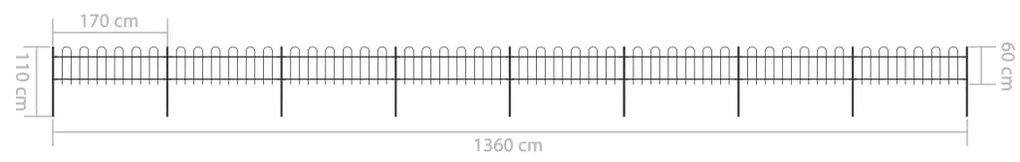 Cerca de jardim com topo em aros 13,6x0,6 m aço preto