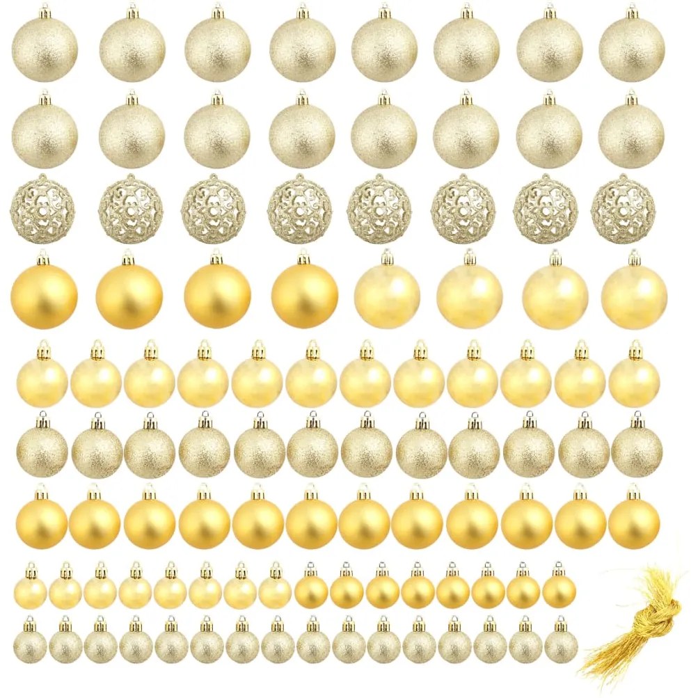Conjunto de bolas de natal 100 pcs 3/4/6 cm dourado