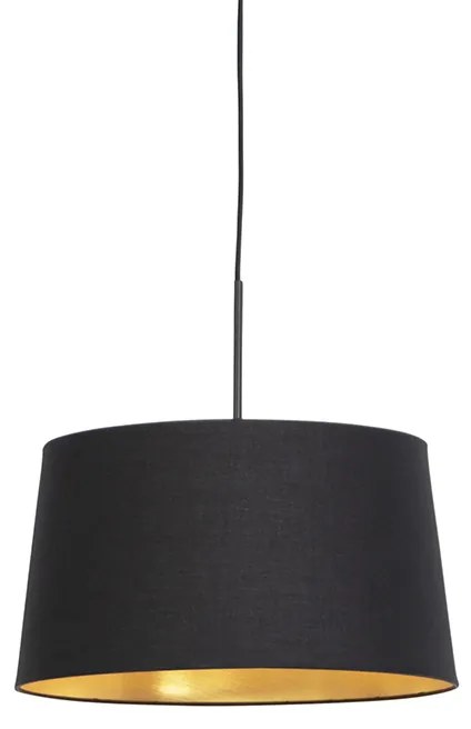 Candeeiro de suspensão com abajur de algodão preto e dourado 40 cm - Combi Clássico / Antigo