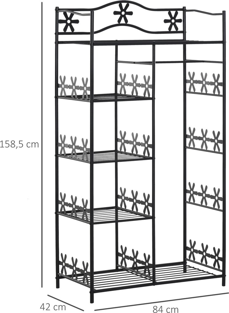 Guarda Roupa para adultos, roupeiro, guarda-roupa, vestidor, com várias opções de arrumação, 5 prateleiras, 84 x 42 x 159 cm, metal preto, 2 cortinas