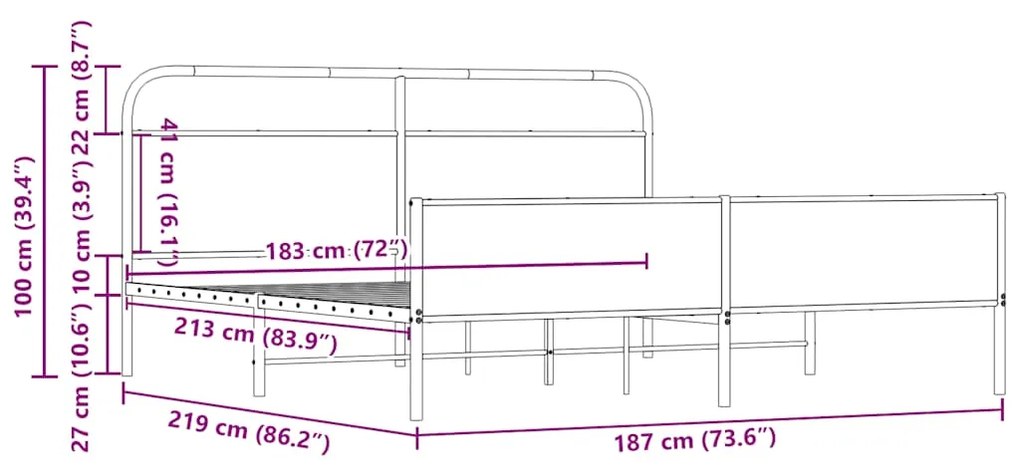 Estrutura de cama sem colchão 183x213cm metal carvalho sonoma