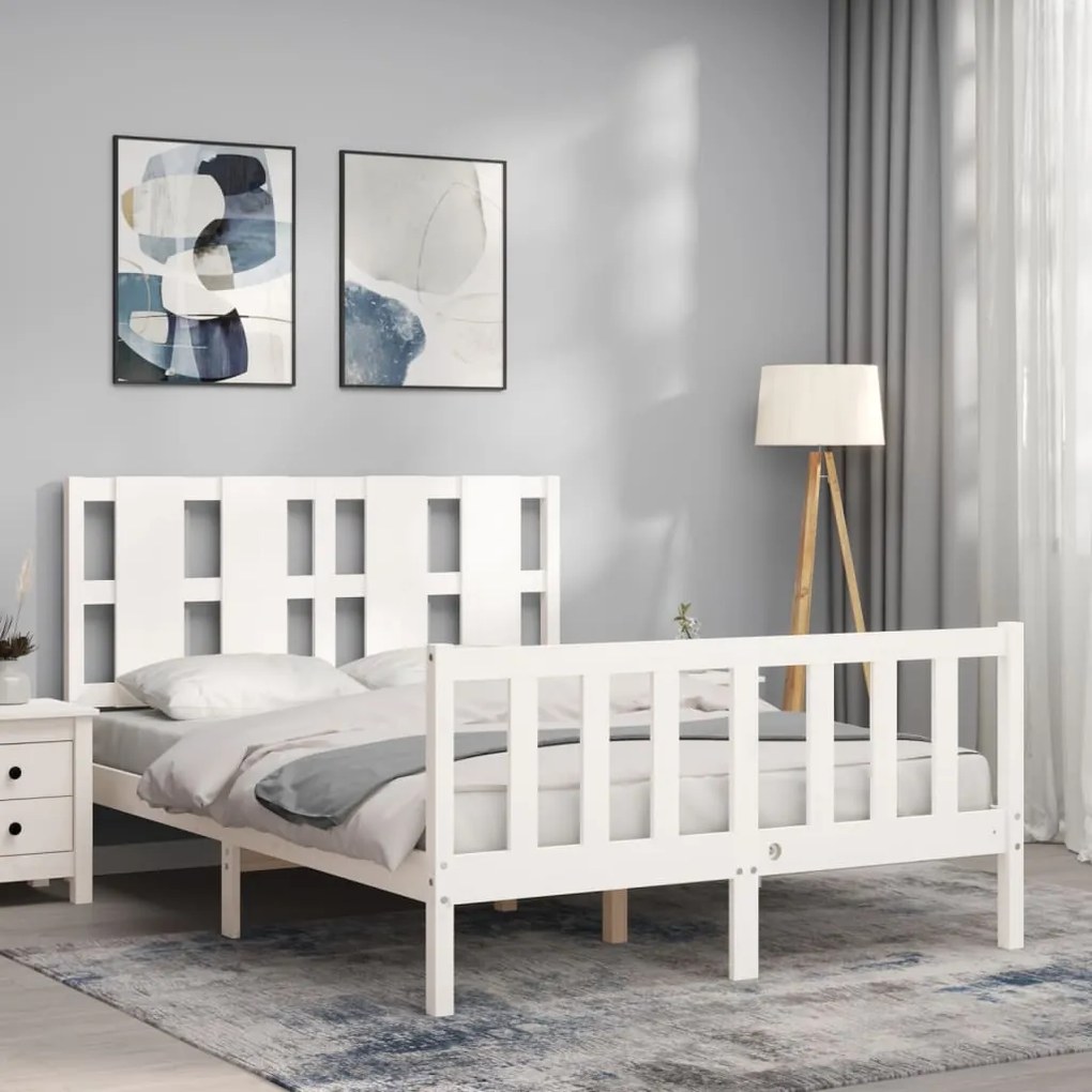 Cama sem colchão 140x190 cm madeira de pinho maciça branco