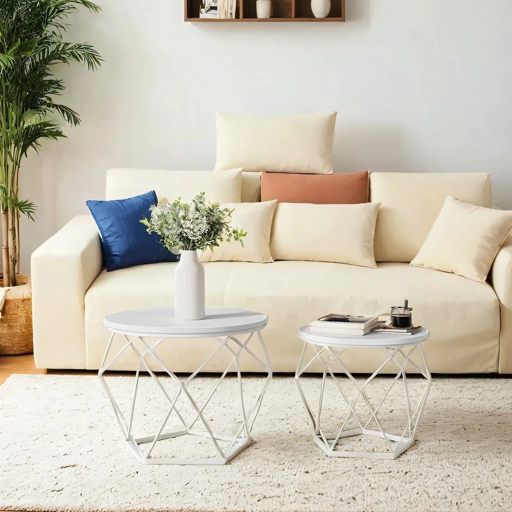 Conjunto de 2 mesas de centro com tampo de mesa amovível branco