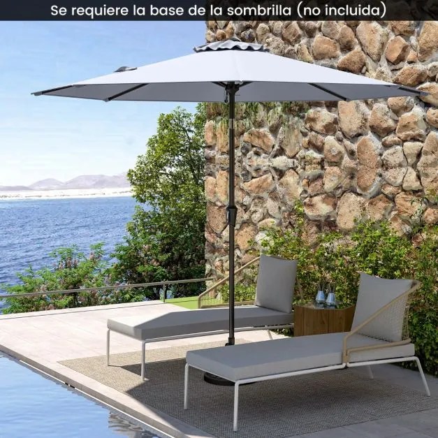Guarda-sol jardim de 270 cm com 8 varas robustas, toldo ventilado resistente com inclinação por botão Cinzento
