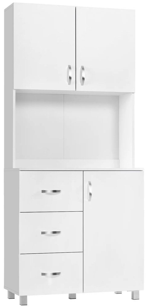 HOMCOM Armário de cozinha Armário de Armazenamento de Cozinha Armário Alto com 3 Gavetas 3 Portas 80x39,5x183,5cm Branco | Aosom Portugal
