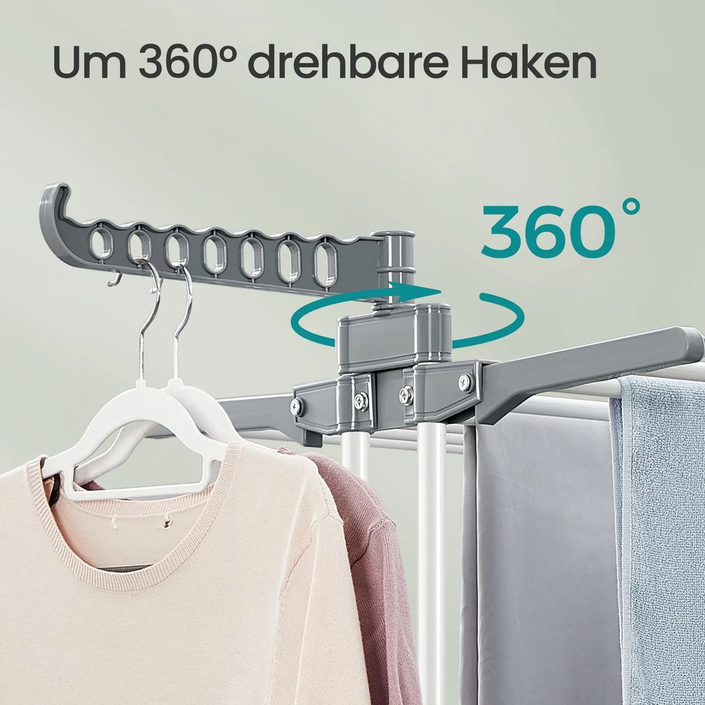 Estendal de roupa com 4 níveis, com abas dobráveis e rodas 63,5 x 128 x 173 cm branco
