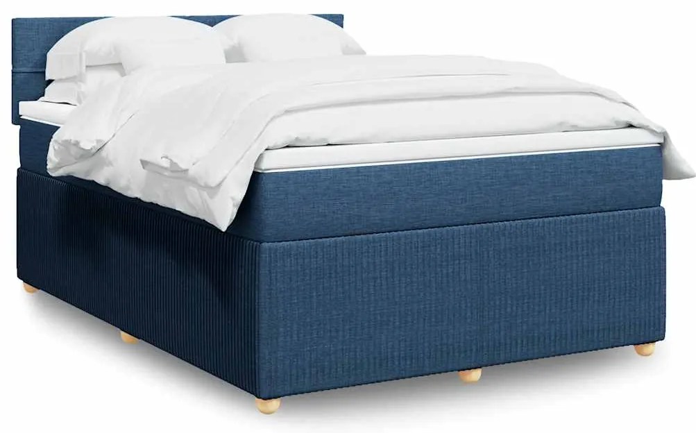 vidaXL Cama com molas/colchão 160x200 cm tecido azul
