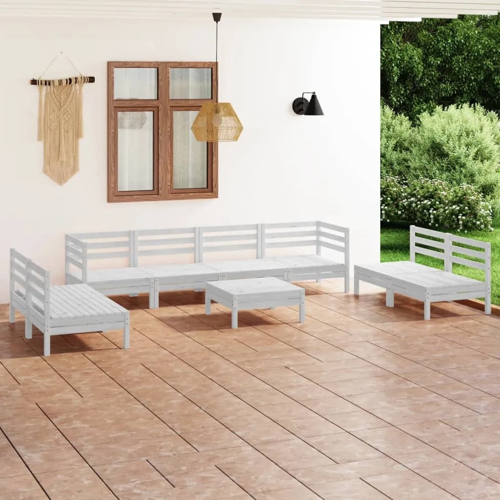 vidaXL 9 pcs conjunto lounge de jardim pinho maciço branco
