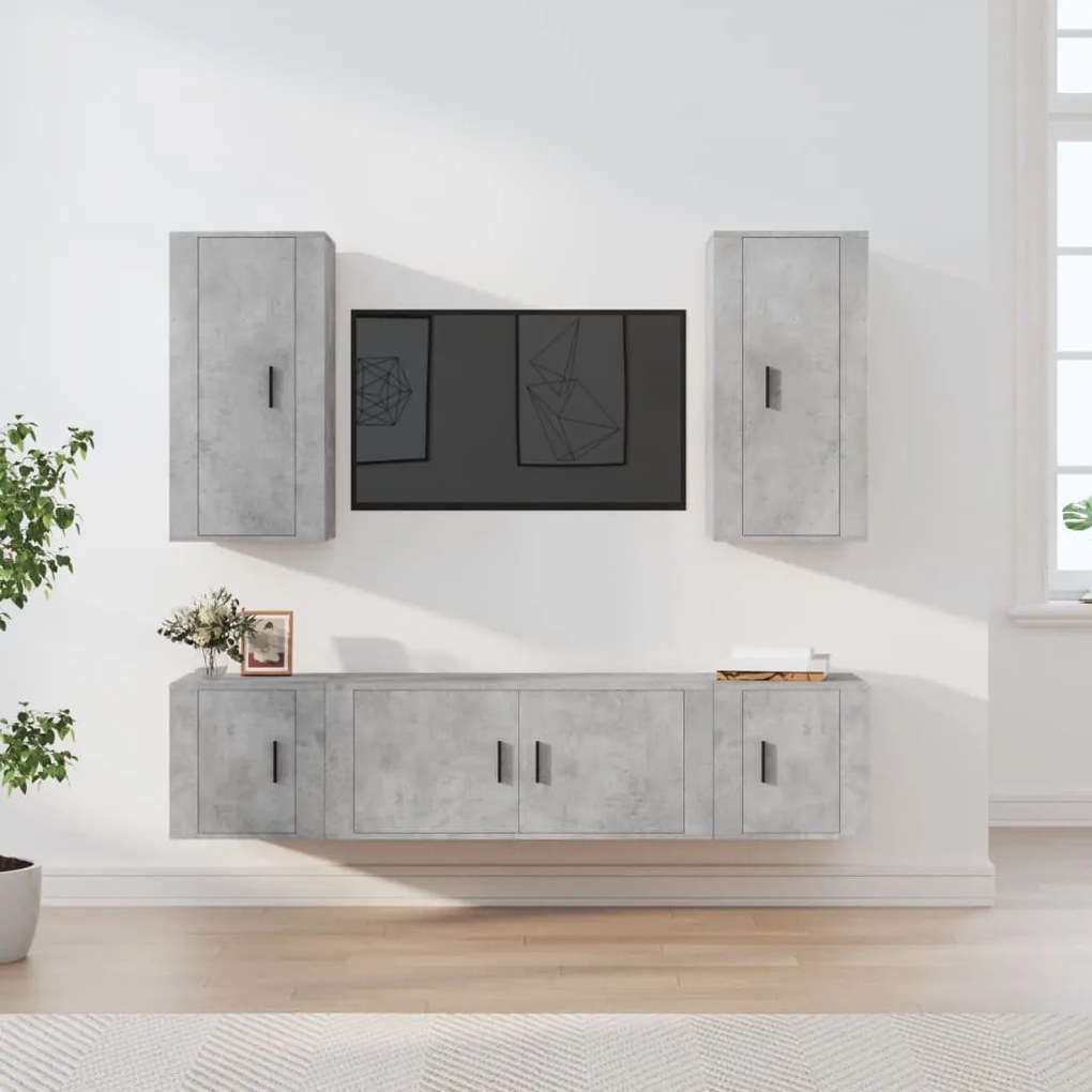 vidaXL Conjunto móveis de TV 5 pcs madeira processada cinzento cimento