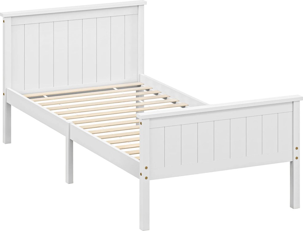 HOMCOM Cama de Casal com arrumação 100x210 cm em Pinho Maciço com Estrado de Ripas Branco | Aosom Portugal