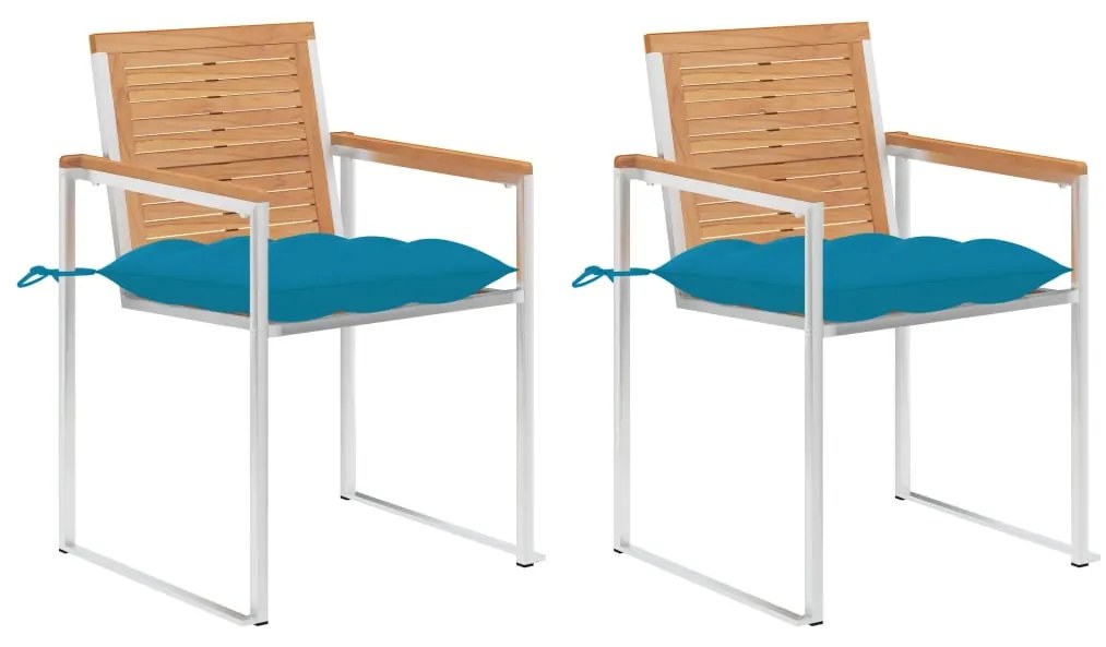 vidaXL Cadeiras de jardim com almofadões 2 pcs teca maciça e aço