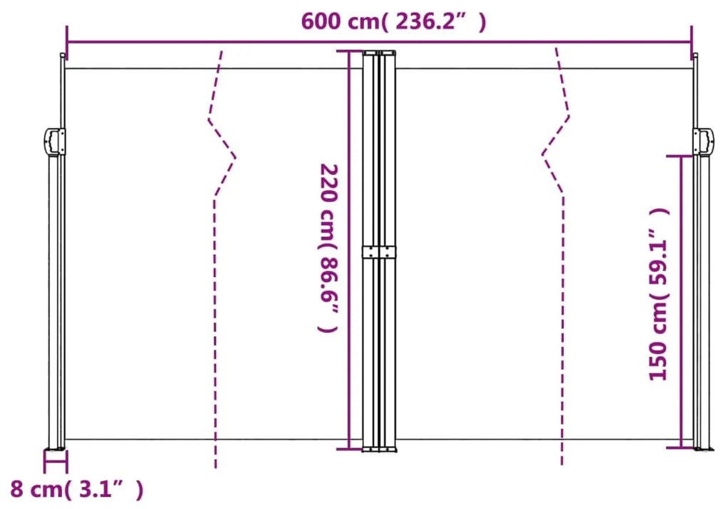 Toldo lateral retrátil 220x600 cm castanho