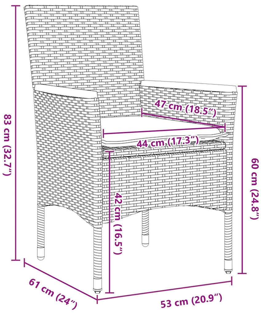 Conjunto de Jantar de Jardim vidaXL 7 Peças com Almofadas Rattan Polié