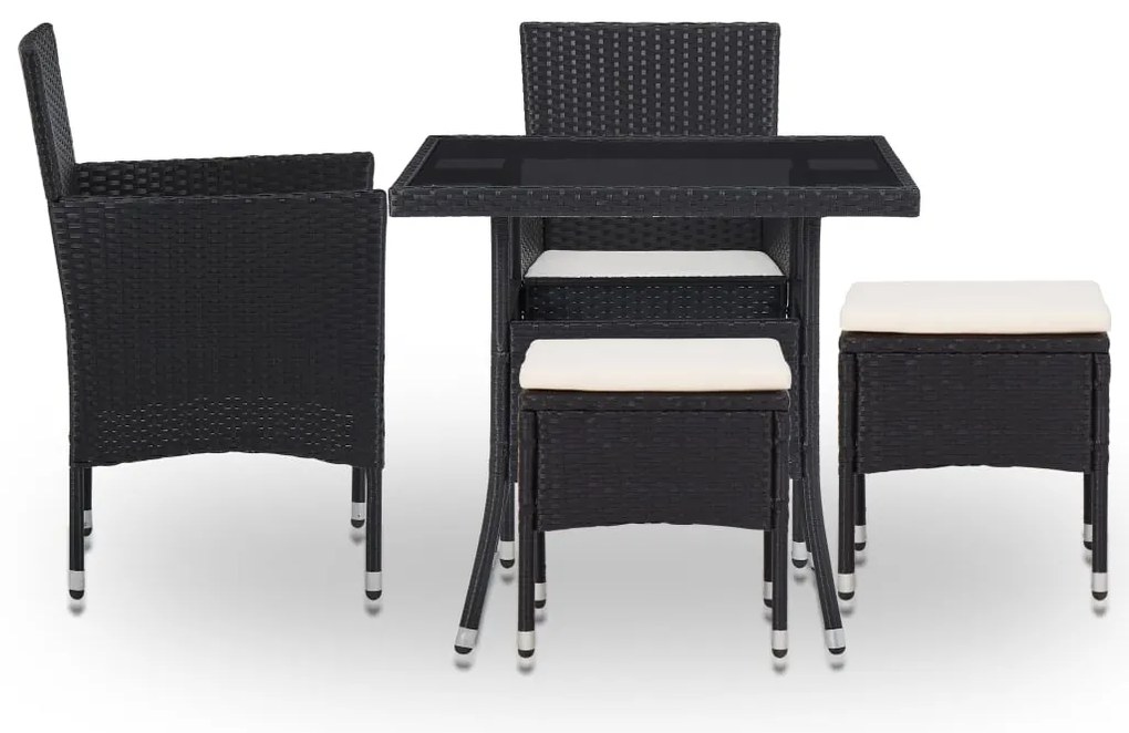 5 pcs conjunto jantar p/ exterior vime PE e vidro preto