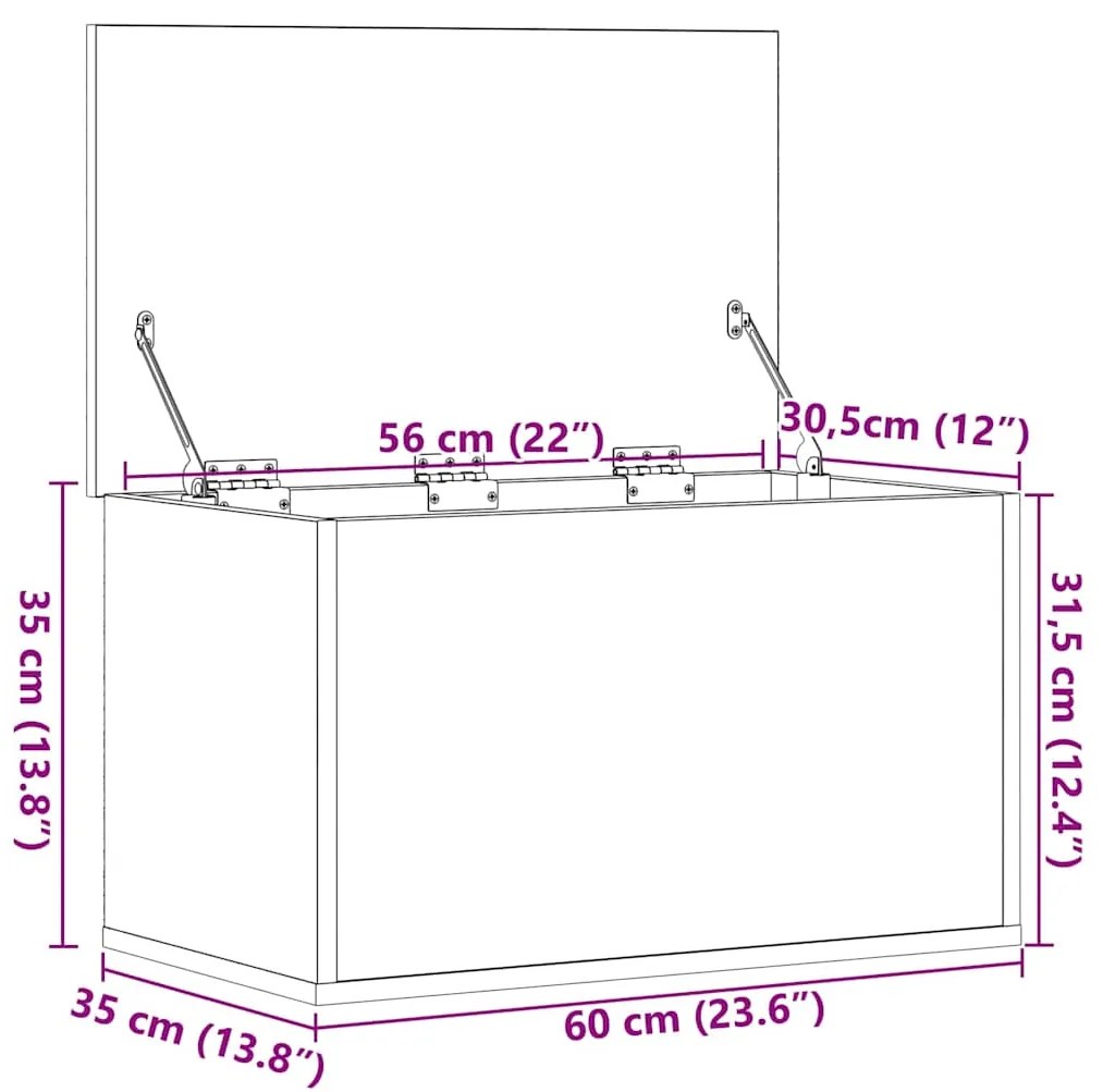 Caixa de Armazenamento vidaXL com Tampa em Carvalho Preto 60x35x35 cm