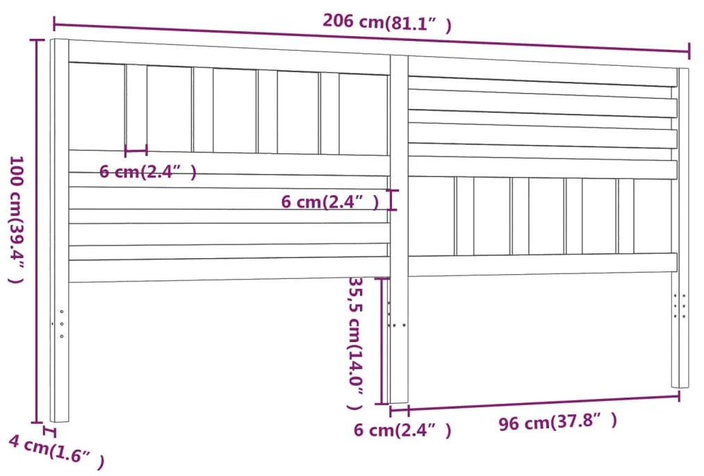 Cabeceira de cama 206x4x100 cm pinho maciço cinzento