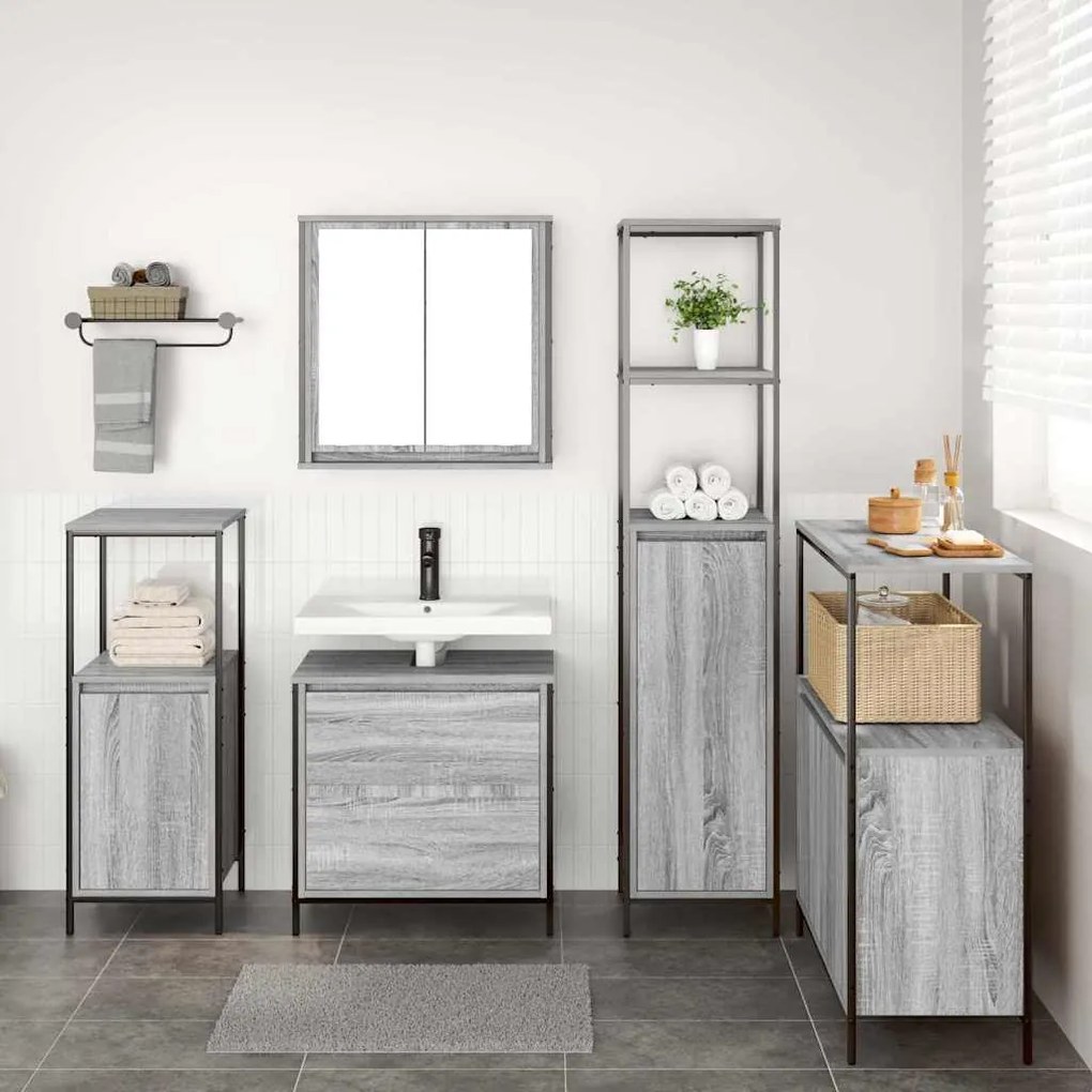 Conjunto de Móveis para a Casa de Banho 5 Peças vidaXL Cinza Sonoma em