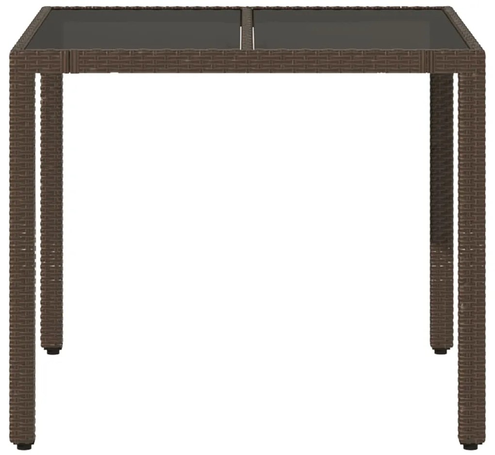 Mesa de jardim com tampo de vidro 90x90x75 cm vime PE castanho