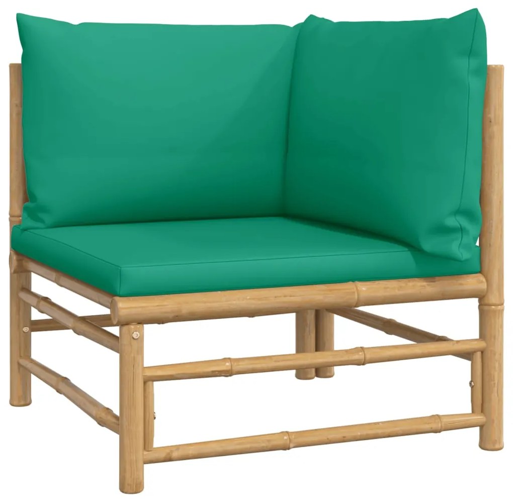 6 pcs conjunto lounge de jardim bambu c/ almofadões verdes