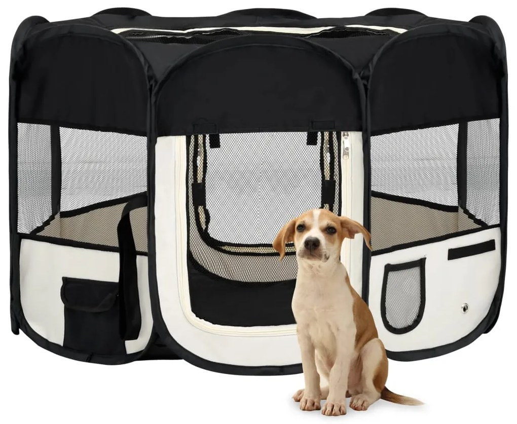 vidaXL Parque dobrável p/ cão c/ saco de transporte 110x110x58cm preto