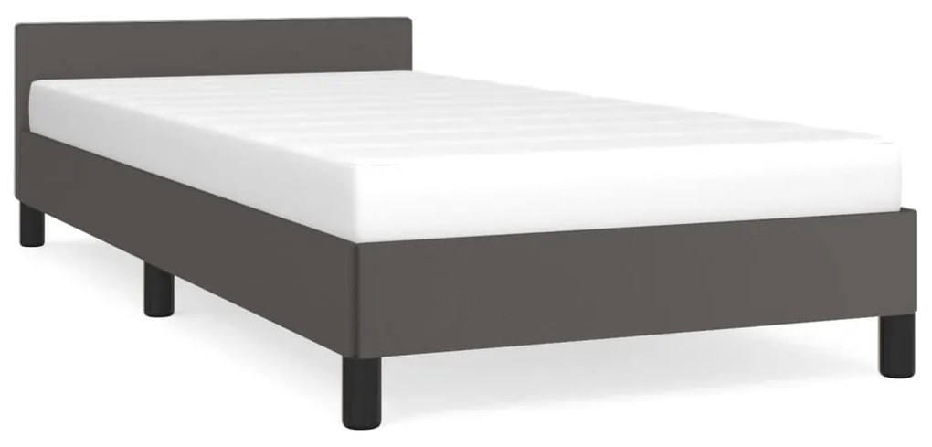 Estrutura de Cama Salu com Cabeceira em Couro Artificial Cinzento - 90