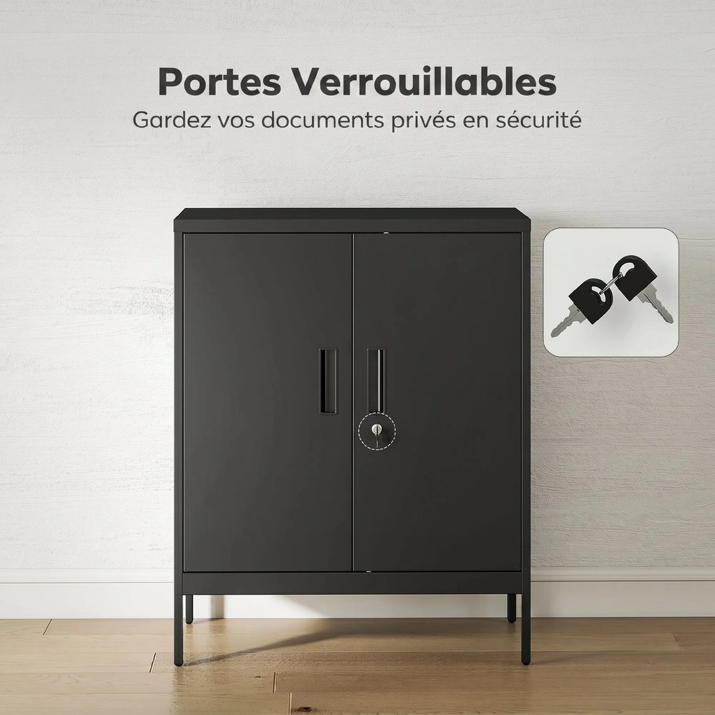 Armário de escritório metálico, 80 x 40 x 100 cm, móvel de arrumação, fechadura, 2 portas e 2 prateleiras ajustáveis, preto