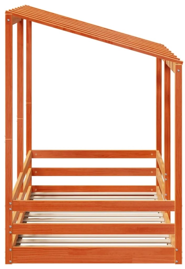 Cama infantil com telhado 90x200 cm pinho maciço castanho-mel