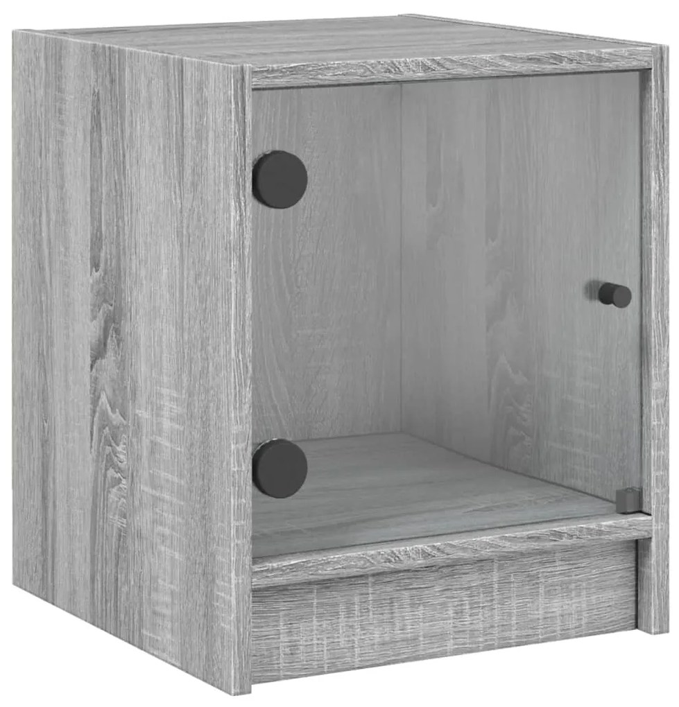 Mesa cabeceira c/ portas vidro 2 pcs 35x37x42cm cinzento sonoma